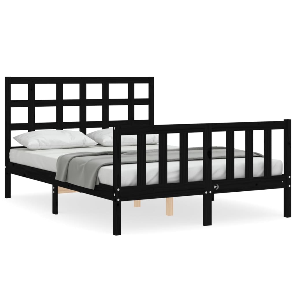 vidaXL Estructura de cama con cabecero madera maciza negro 120x200 cm