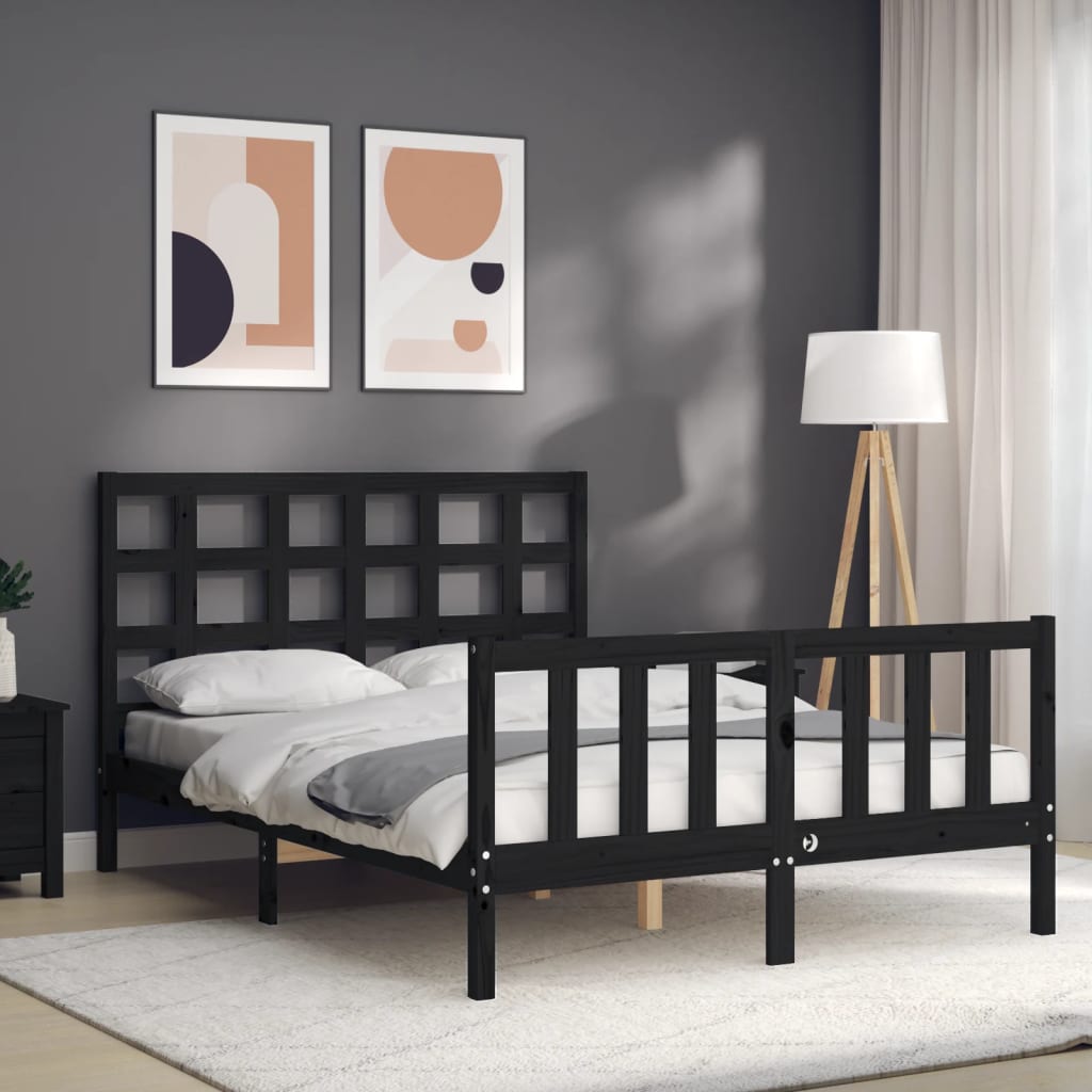 vidaXL Estructura de cama con cabecero madera maciza negro 120x200 cm