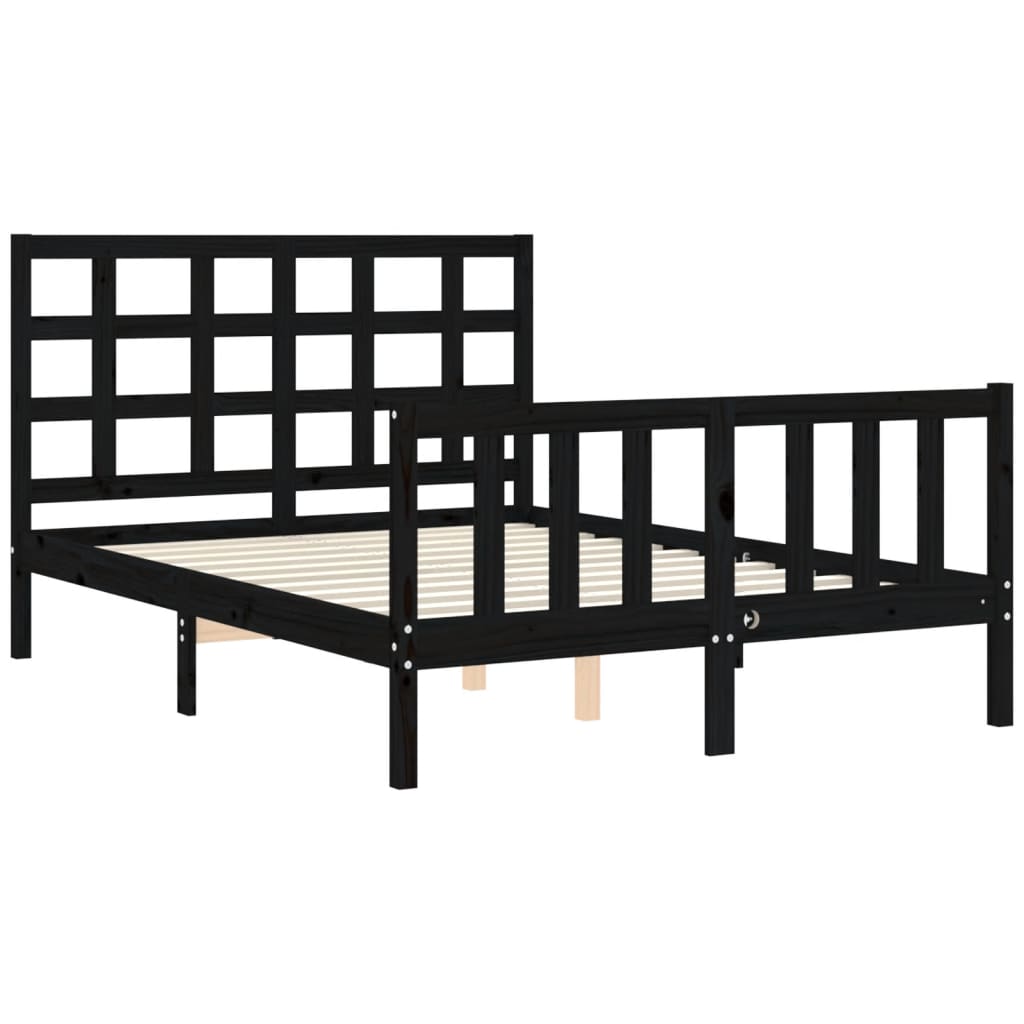 vidaXL Estructura de cama con cabecero madera maciza negro 120x200 cm