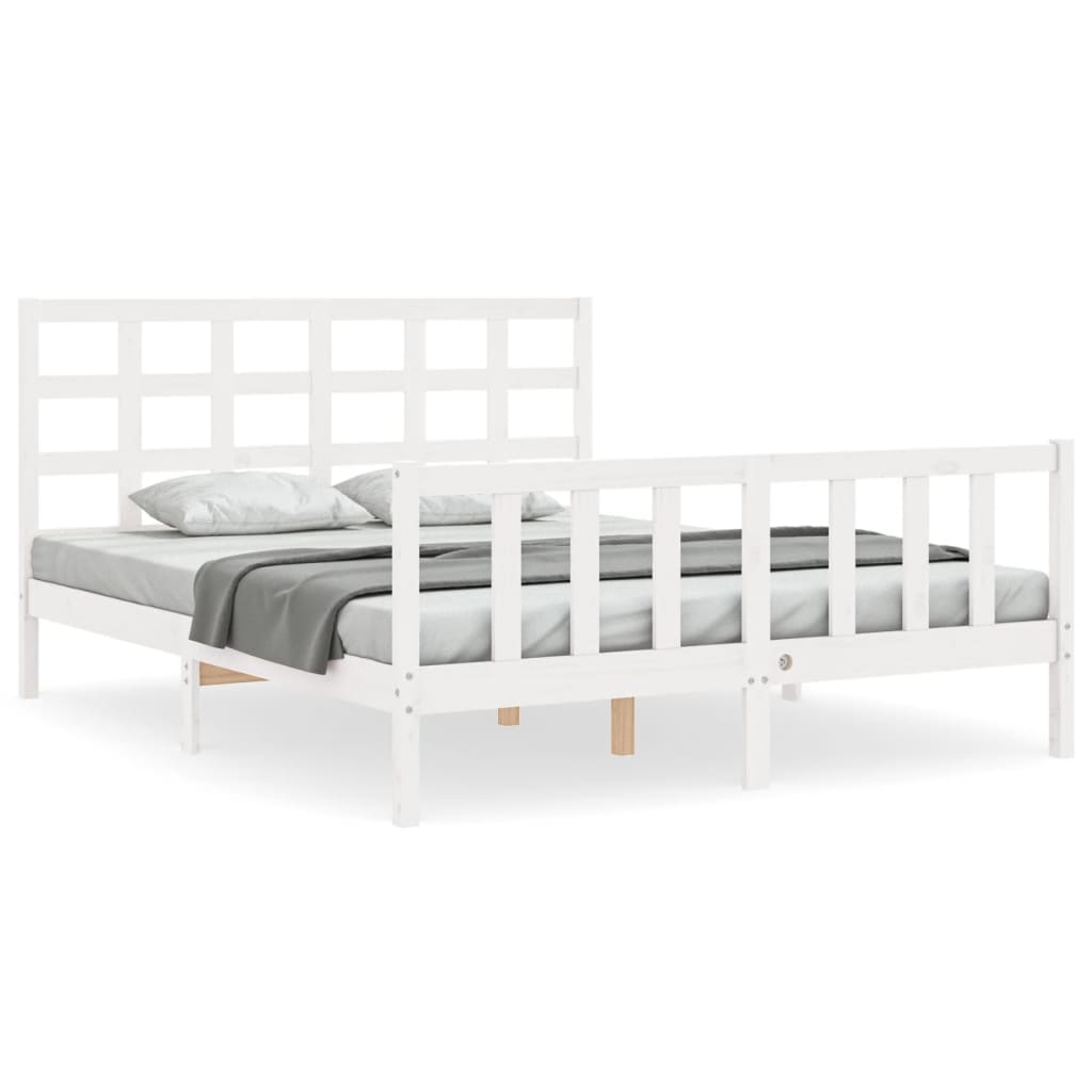 vidaXL Estructura de cama matrimonio con cabecero madera maciza blanco