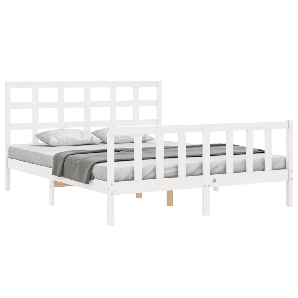 vidaXL Estructura de cama matrimonio con cabecero madera maciza blanco