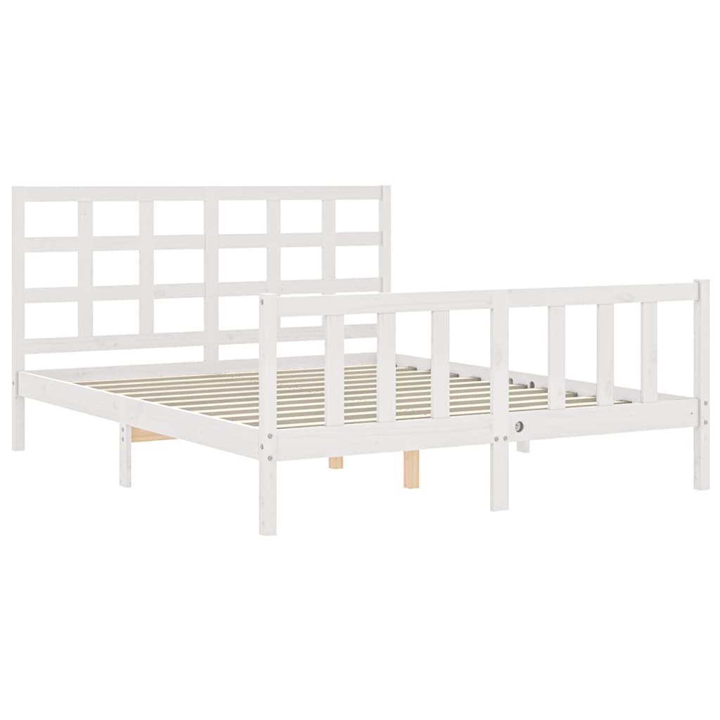 vidaXL Estructura de cama matrimonio con cabecero madera maciza blanco