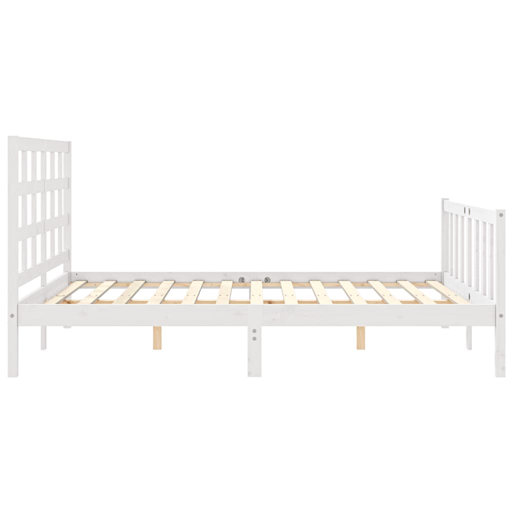 vidaXL Estructura de cama matrimonio con cabecero madera maciza blanco