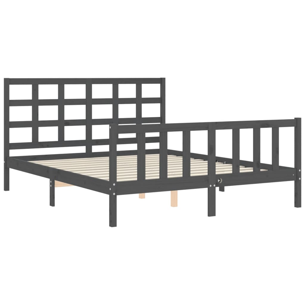 vidaXL Estructura de cama matrimonio con cabecero madera maciza gris