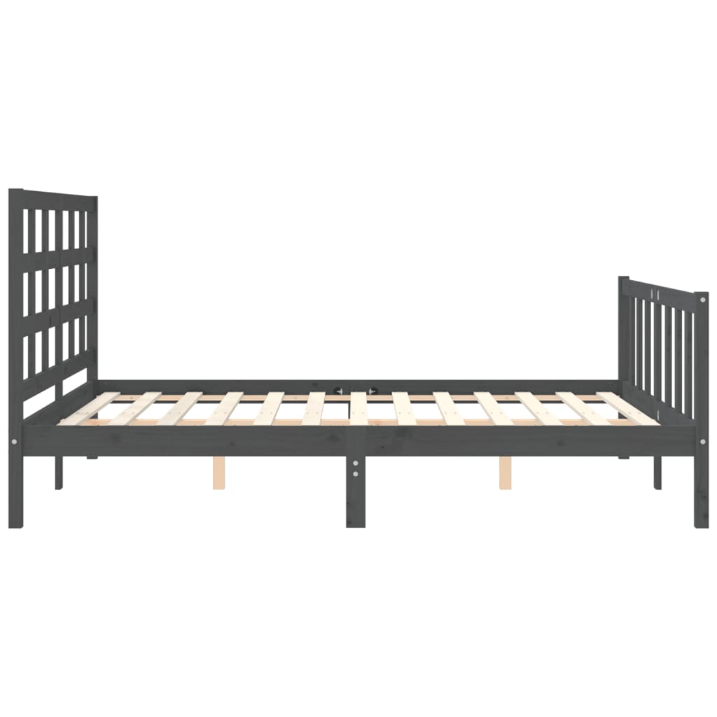 vidaXL Estructura de cama matrimonio con cabecero madera maciza gris