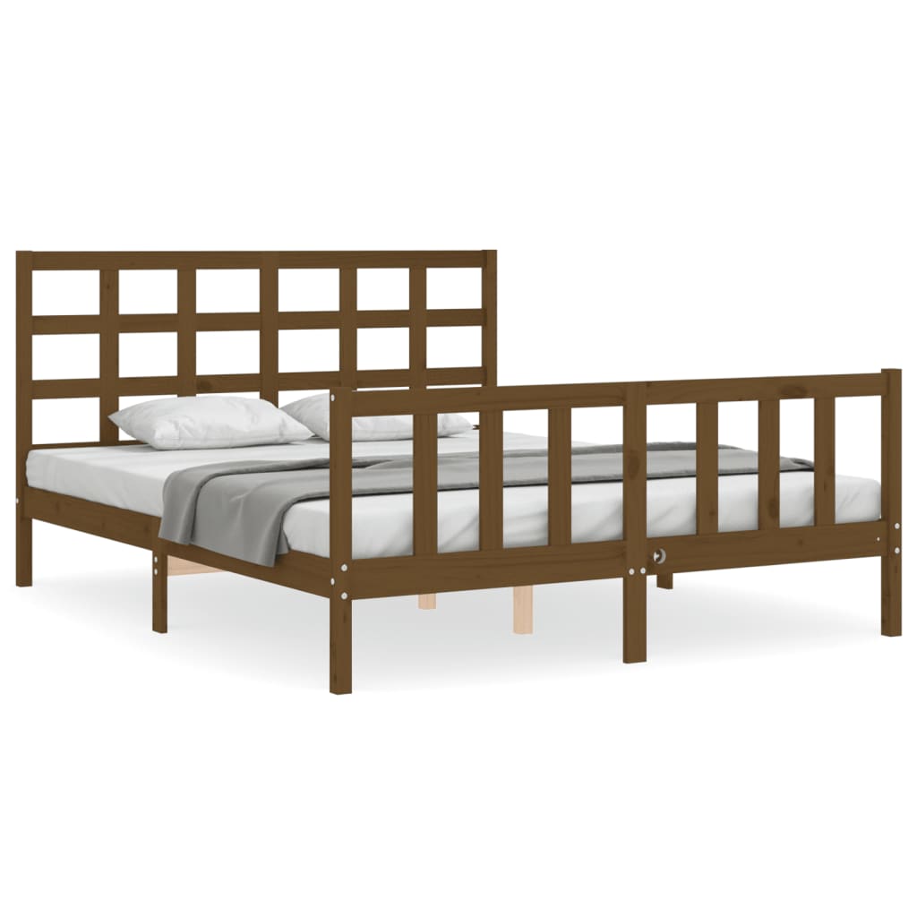 vidaXL Estructura de cama matrimonio con cabecero madera marrón miel