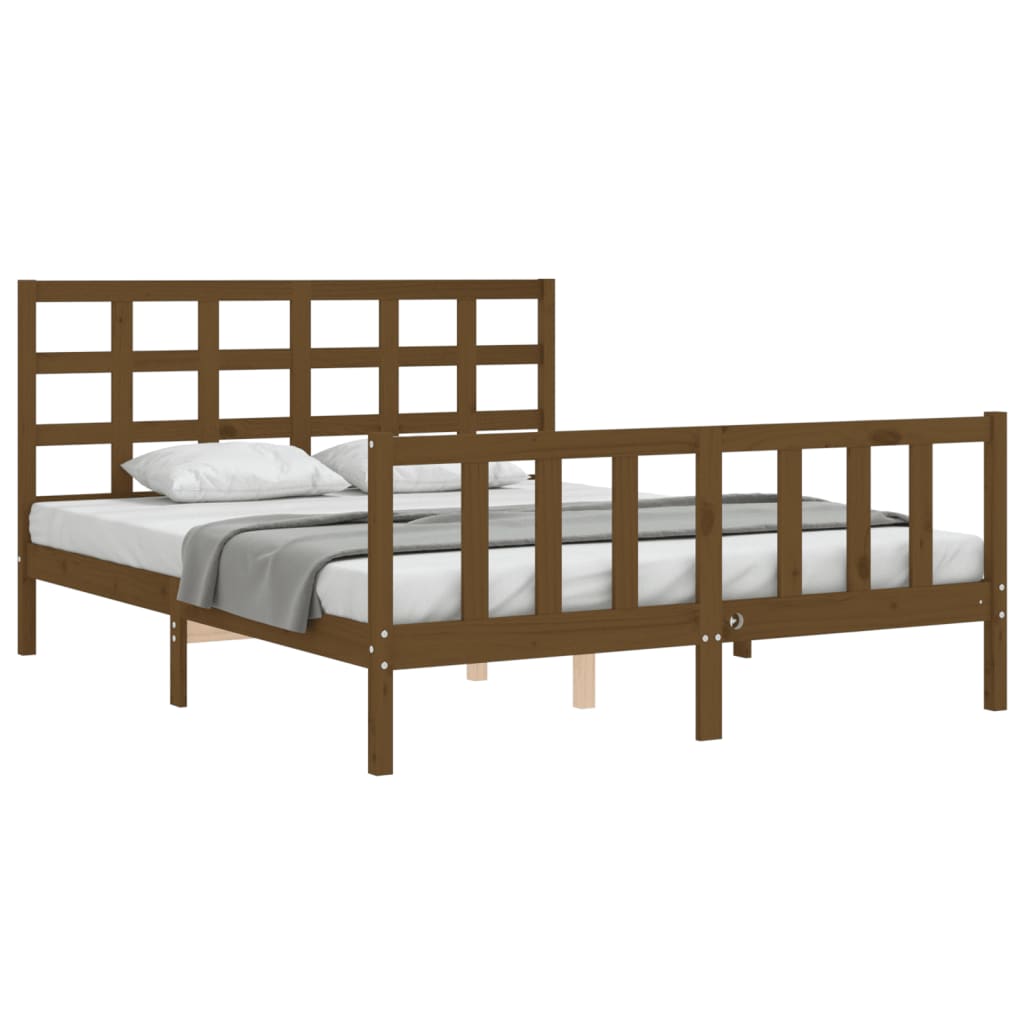 vidaXL Estructura de cama matrimonio con cabecero madera marrón miel