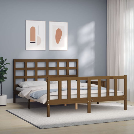 vidaXL Estructura de cama matrimonio con cabecero madera marrón miel