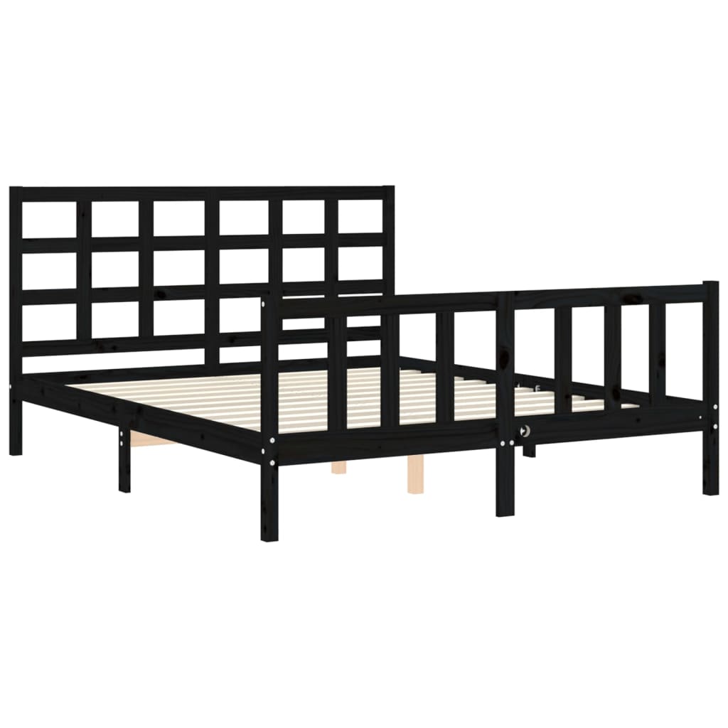 vidaXL Estructura cama de matrimonio con cabecero madera maciza negro