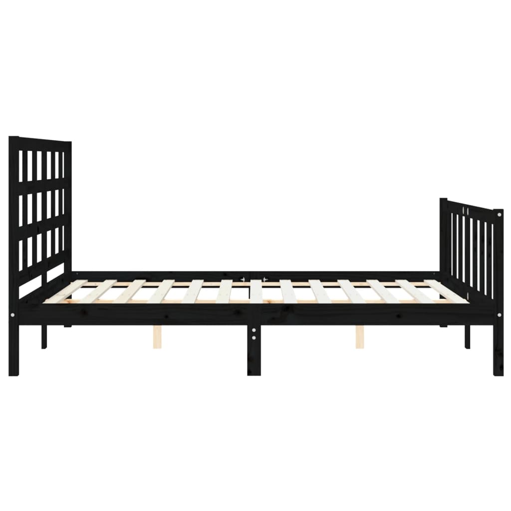 vidaXL Estructura cama de matrimonio con cabecero madera maciza negro