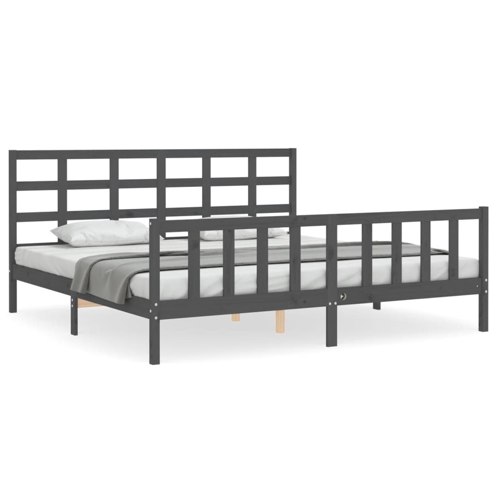 vidaXL Estructura de cama con cabecero madera maciza gris 200x200 cm