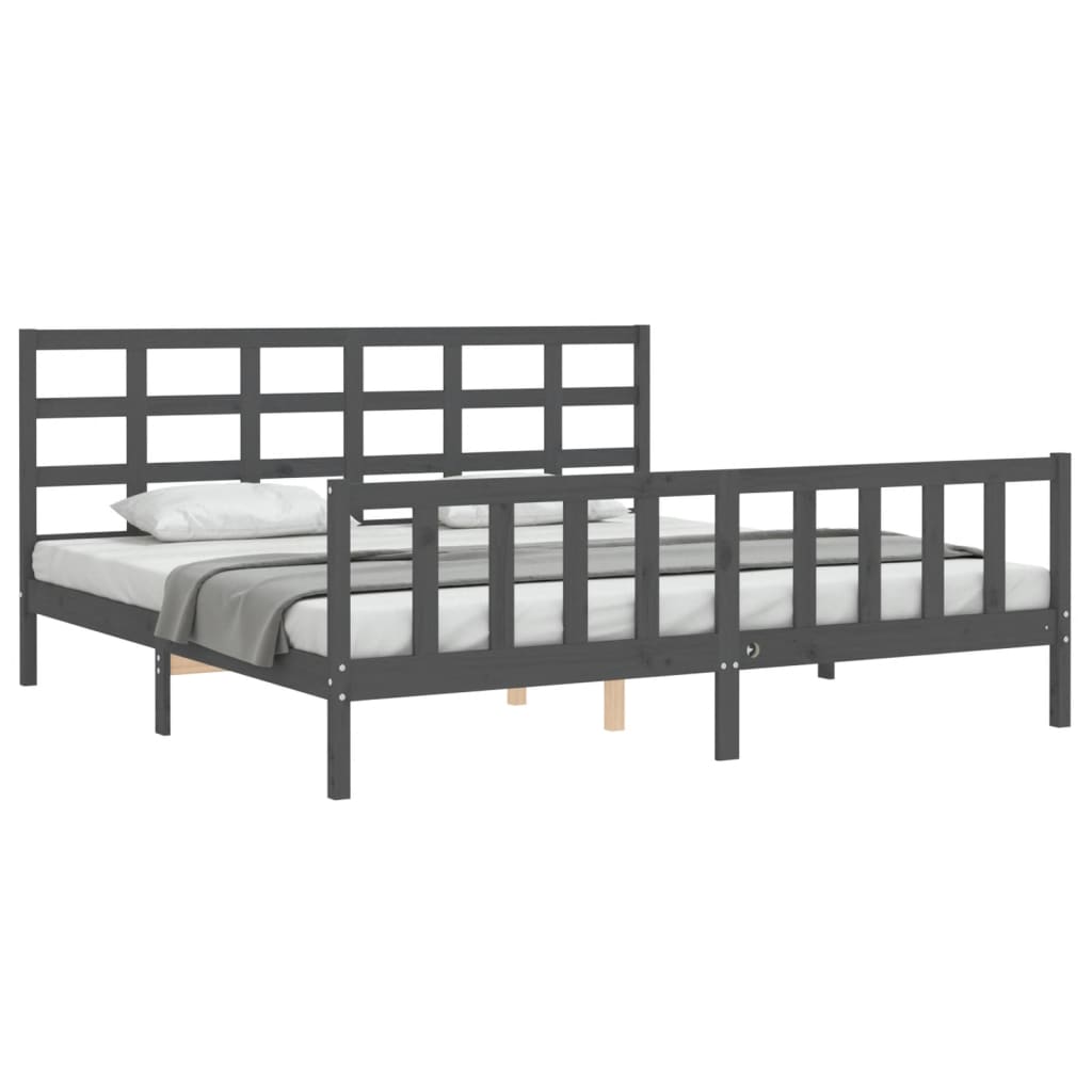 vidaXL Estructura de cama con cabecero madera maciza gris 200x200 cm