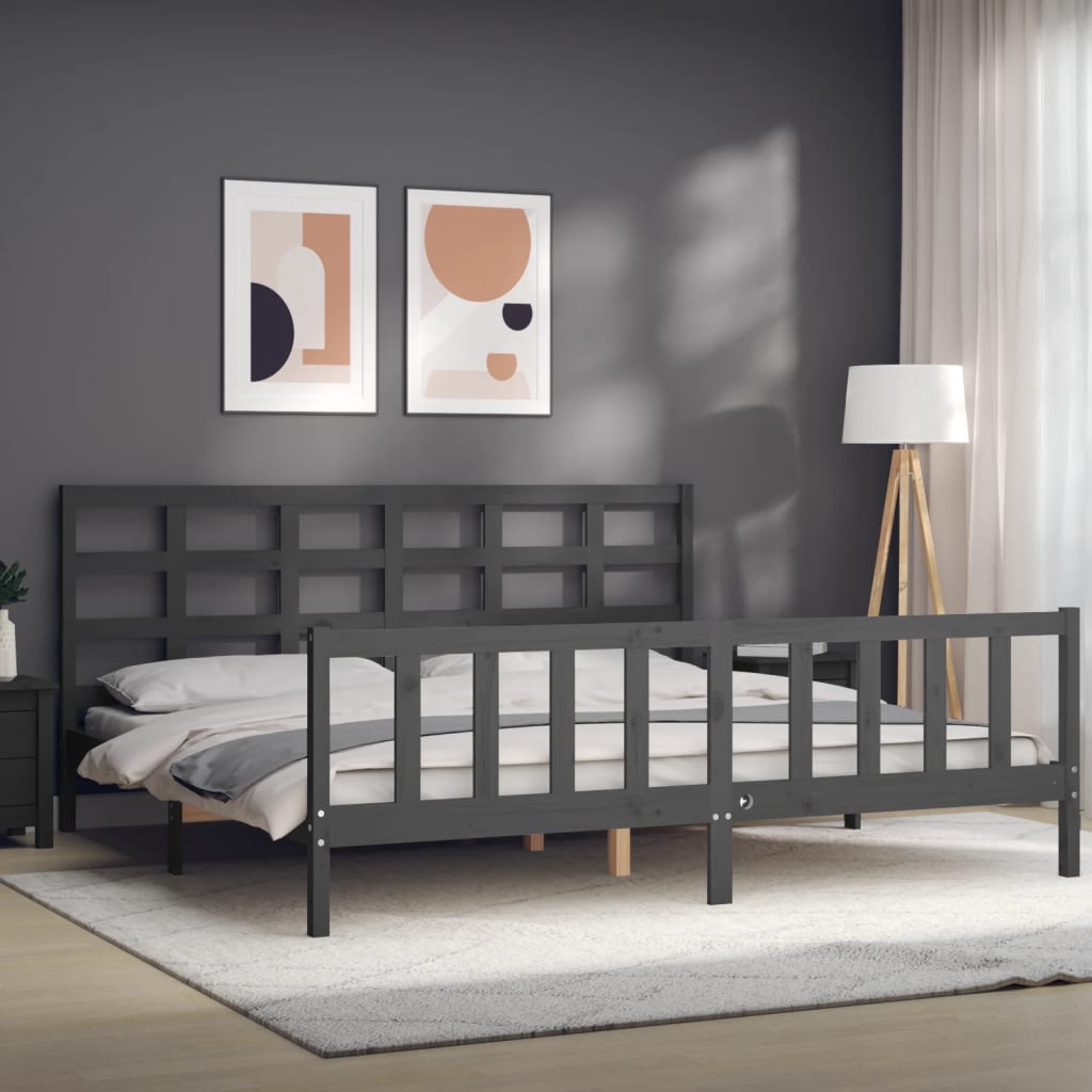 vidaXL Estructura de cama con cabecero madera maciza gris 200x200 cm