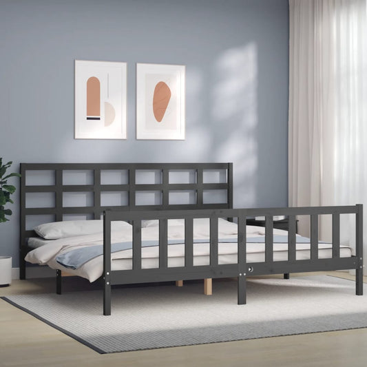 vidaXL Estructura de cama con cabecero madera maciza gris 200x200 cm