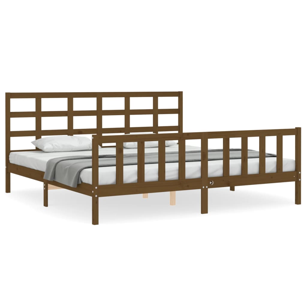 vidaXL Estructura cama y cabecero madera maciza marrón miel 200x200 cm