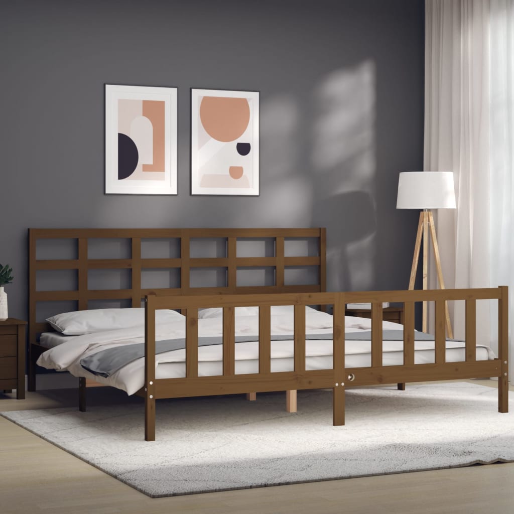 vidaXL Estructura cama y cabecero madera maciza marrón miel 200x200 cm