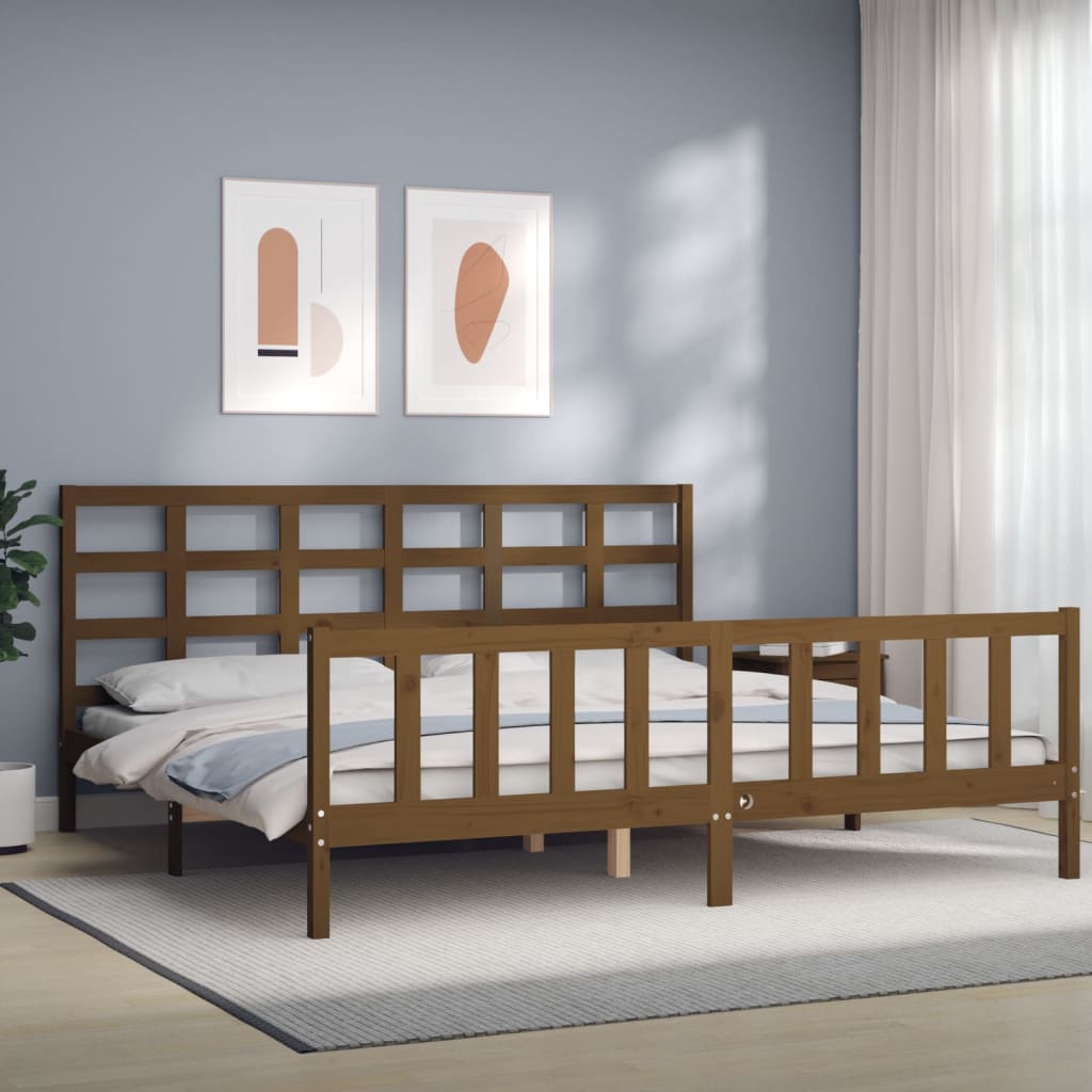 vidaXL Estructura cama y cabecero madera maciza marrón miel 200x200 cm