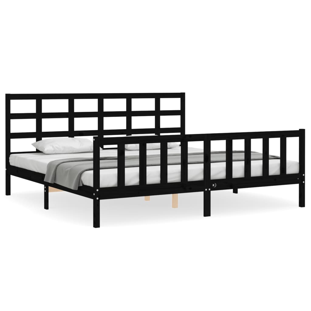 vidaXL Estructura de cama con cabecero madera maciza negro 200x200 cm