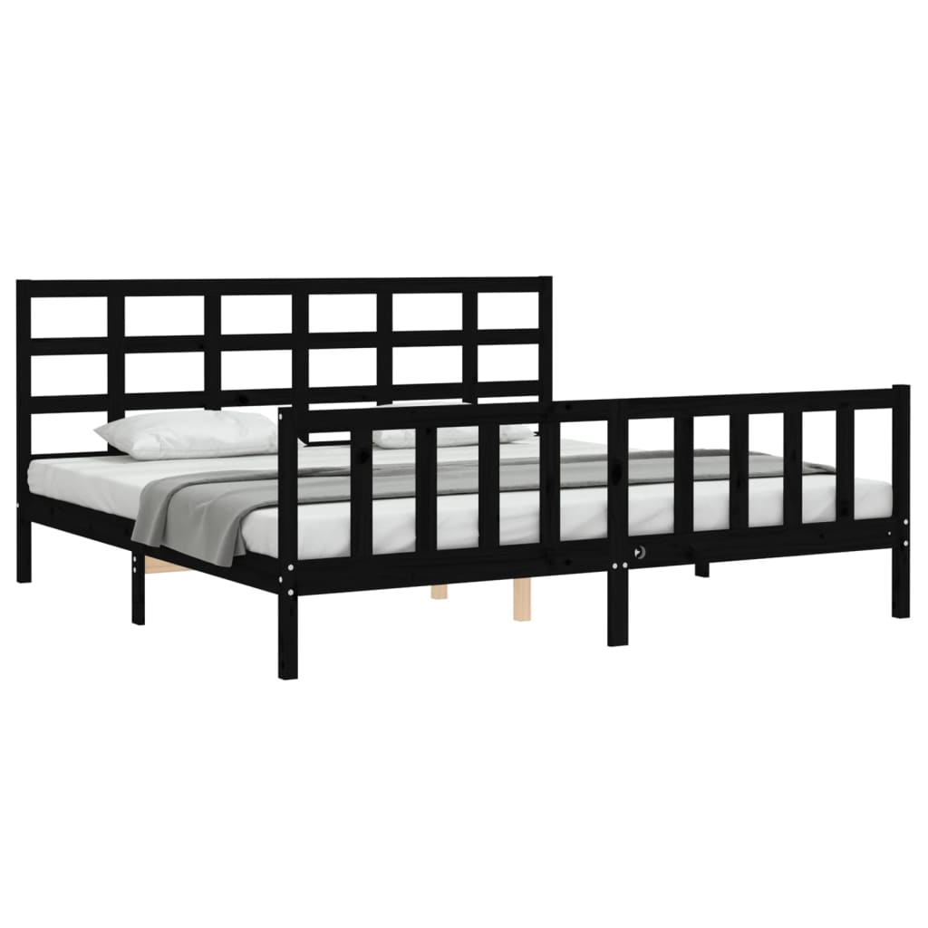 vidaXL Estructura de cama con cabecero madera maciza negro 200x200 cm