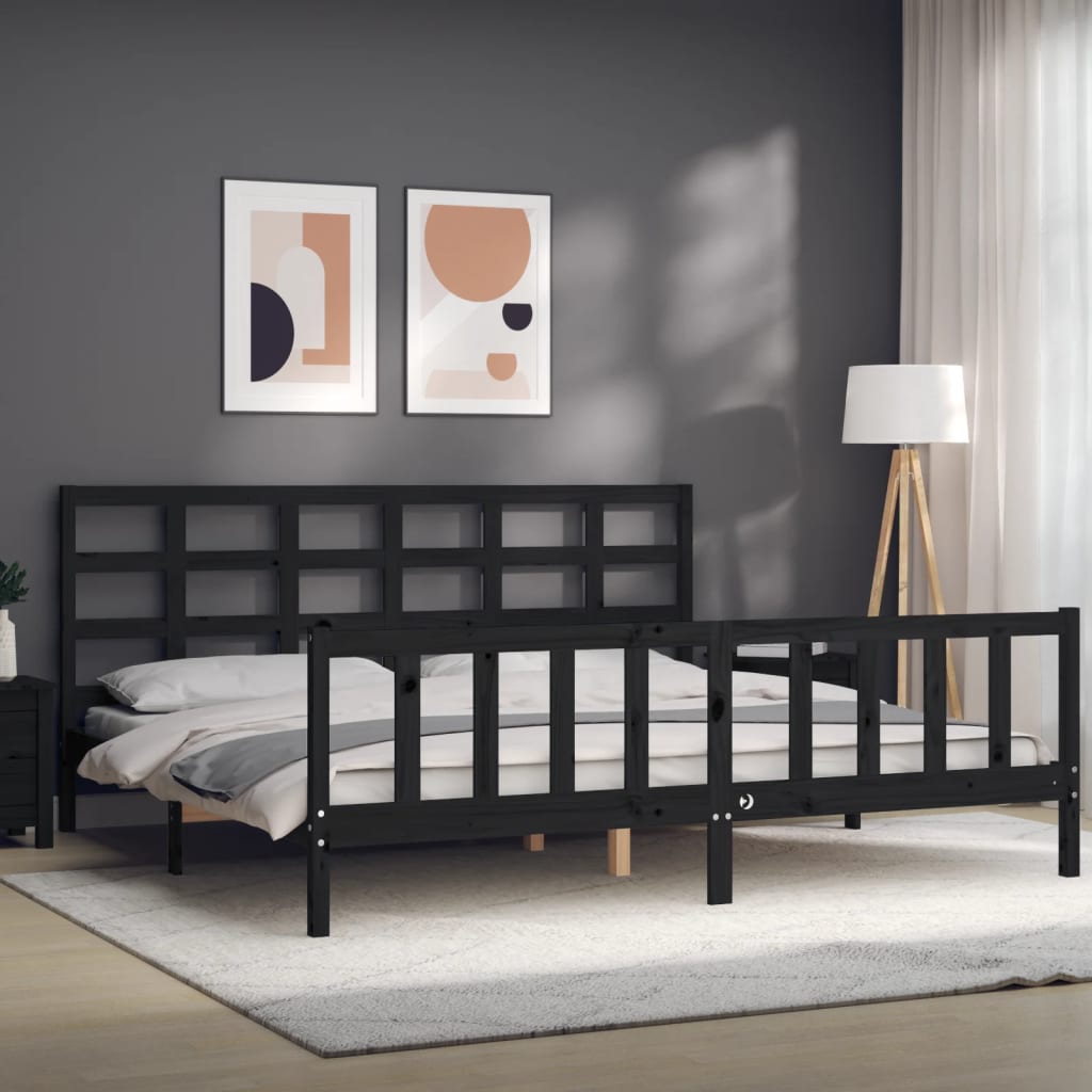 vidaXL Estructura de cama con cabecero madera maciza negro 200x200 cm