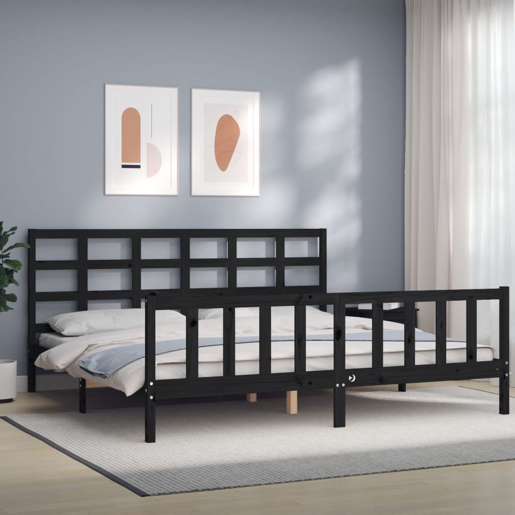 vidaXL Estructura de cama con cabecero madera maciza negro 200x200 cm