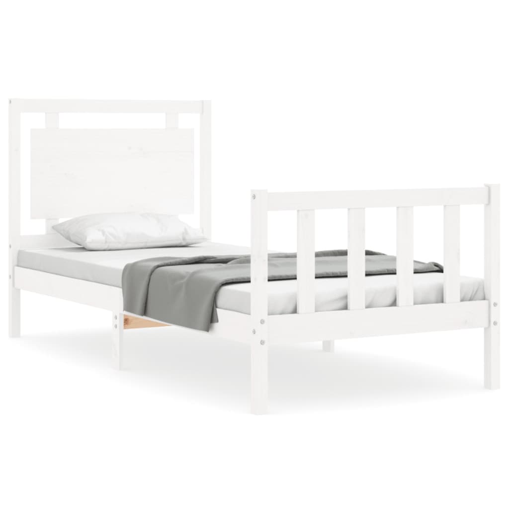 vidaXL Estructura de cama individual con cabecero madera maciza blanco