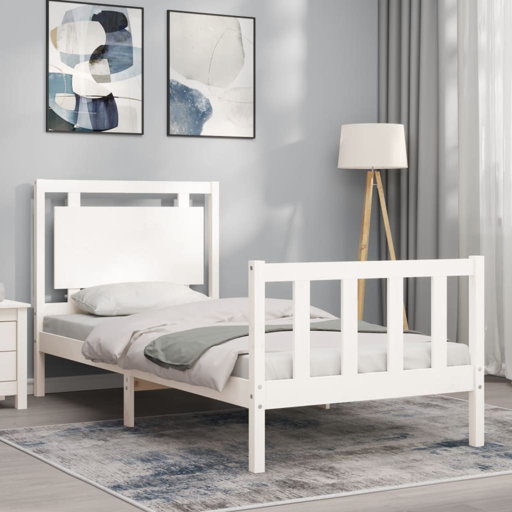 vidaXL Estructura de cama individual con cabecero madera maciza blanco