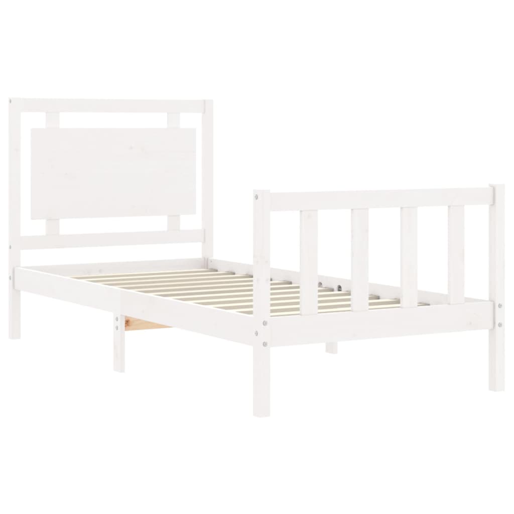 vidaXL Estructura de cama individual con cabecero madera maciza blanco