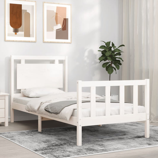 vidaXL Estructura de cama individual con cabecero madera maciza blanco