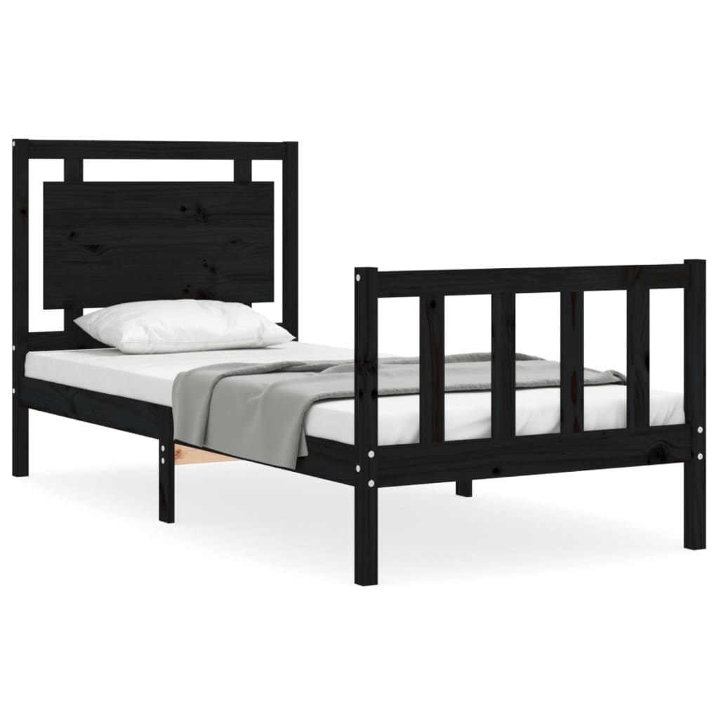 vidaXL Estructura de cama individual con cabecero madera maciza negro