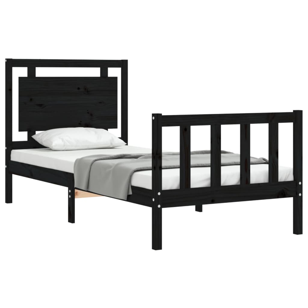 vidaXL Estructura de cama individual con cabecero madera maciza negro