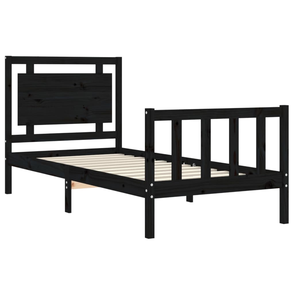 vidaXL Estructura de cama individual con cabecero madera maciza negro