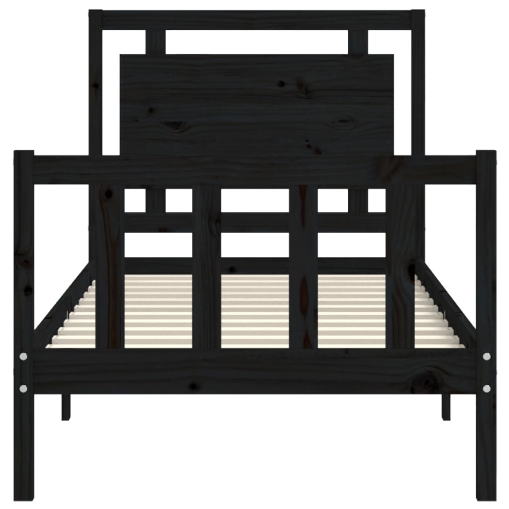 vidaXL Estructura de cama individual con cabecero madera maciza negro