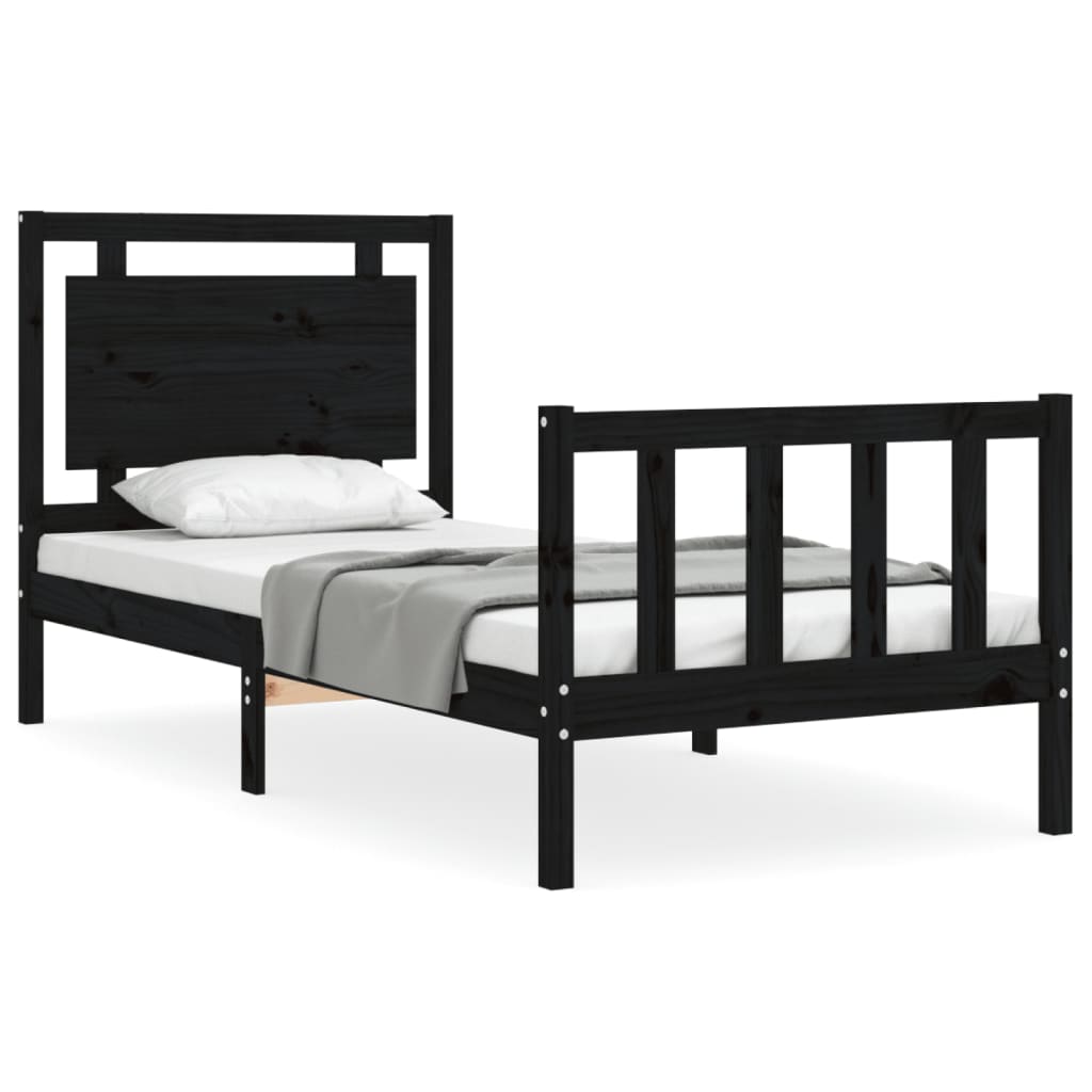 vidaXL Estructura de cama con cabecero madera maciza negro 90x190 cm