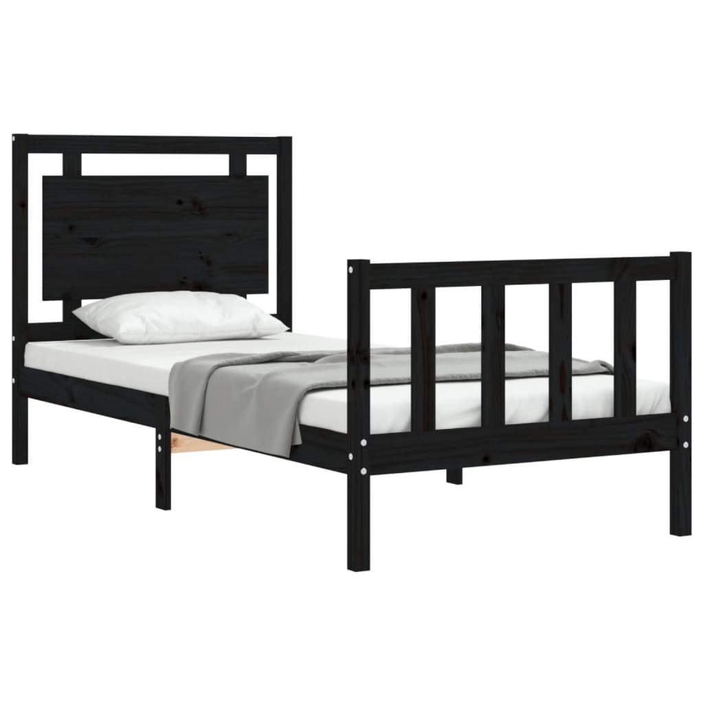 vidaXL Estructura de cama con cabecero madera maciza negro 90x190 cm