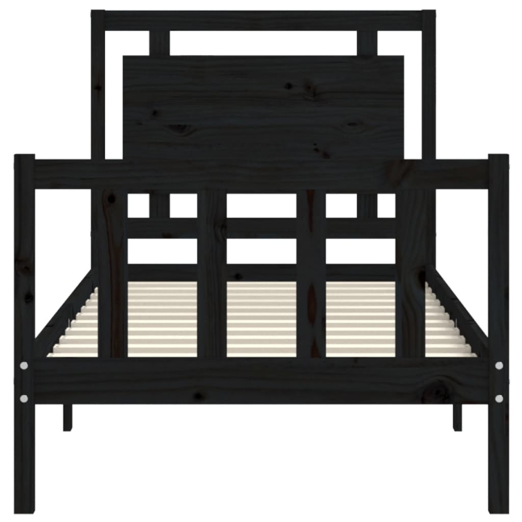 vidaXL Estructura de cama con cabecero madera maciza negro 90x190 cm