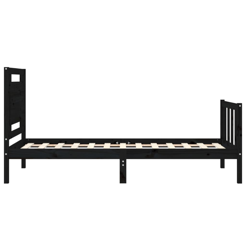 vidaXL Estructura de cama con cabecero madera maciza negro 90x190 cm