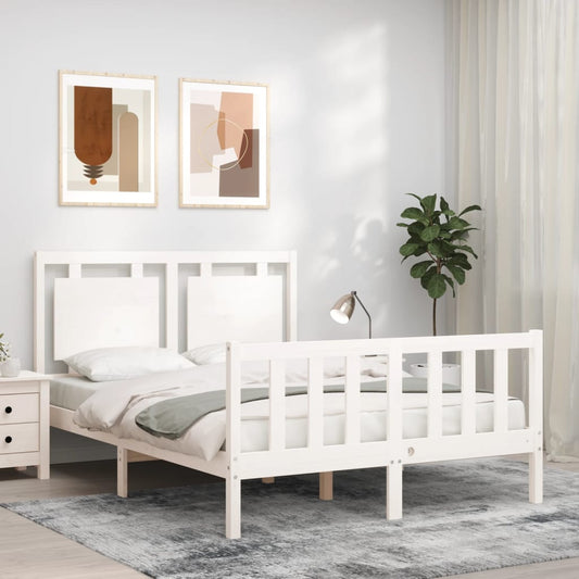 vidaXL Estructura cama de matrimonio con cabecero madera maciza blanco