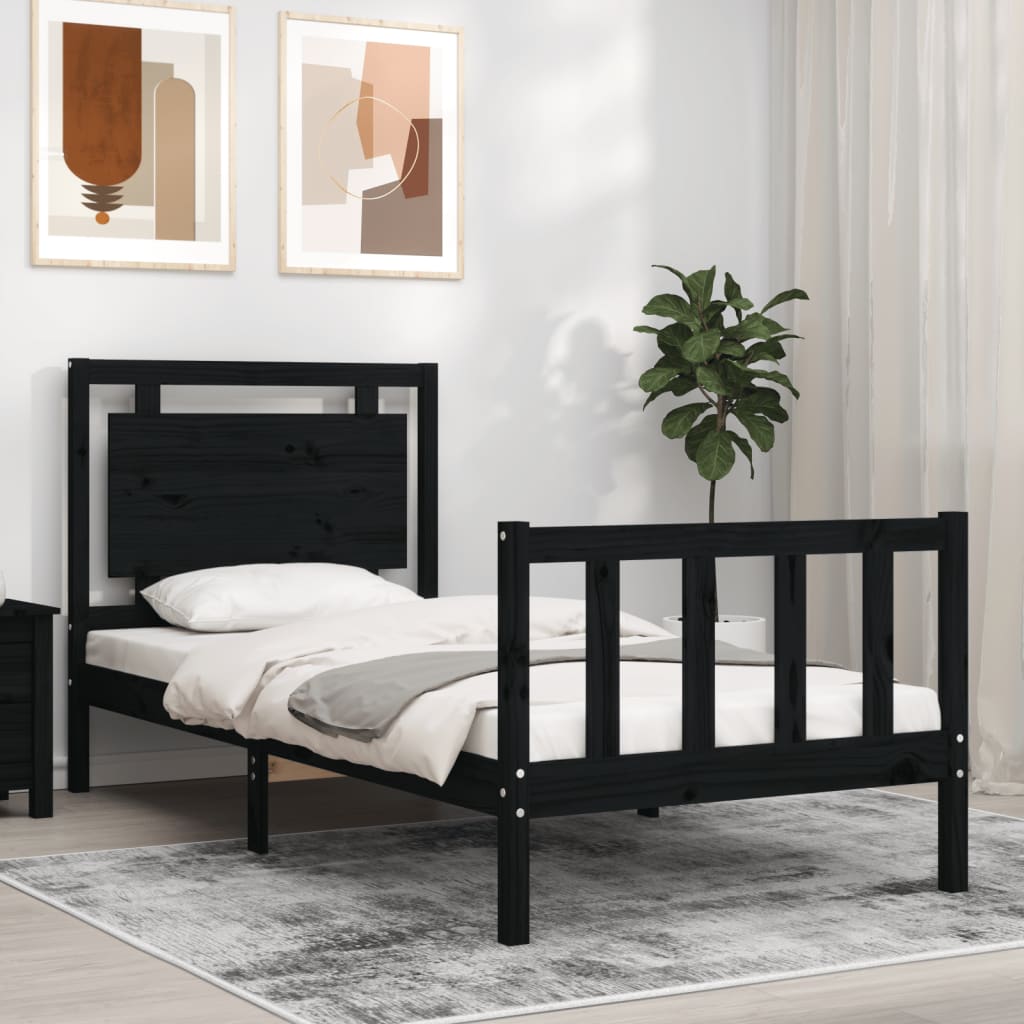 vidaXL Estructura de cama con cabecero madera maciza negro 90x200 cm