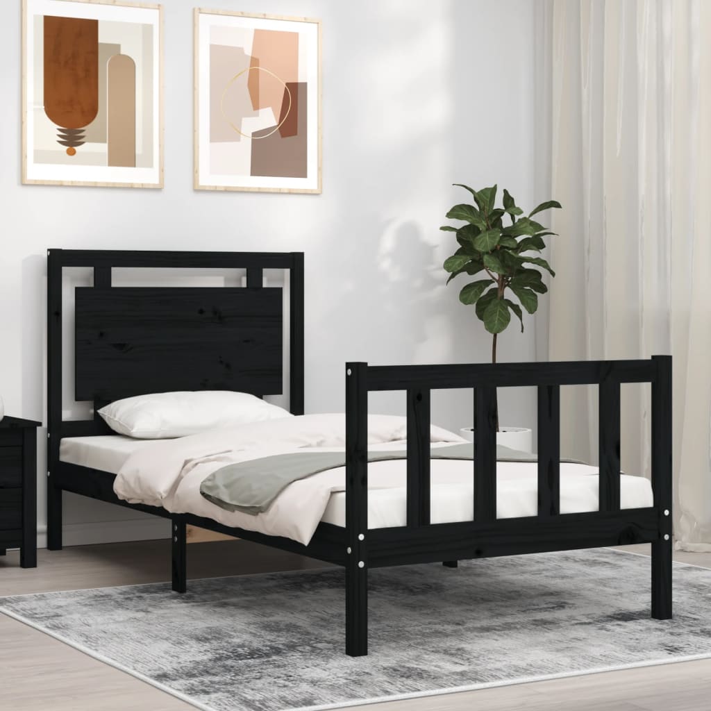 vidaXL Estructura de cama con cabecero madera maciza negro 100x200 cm