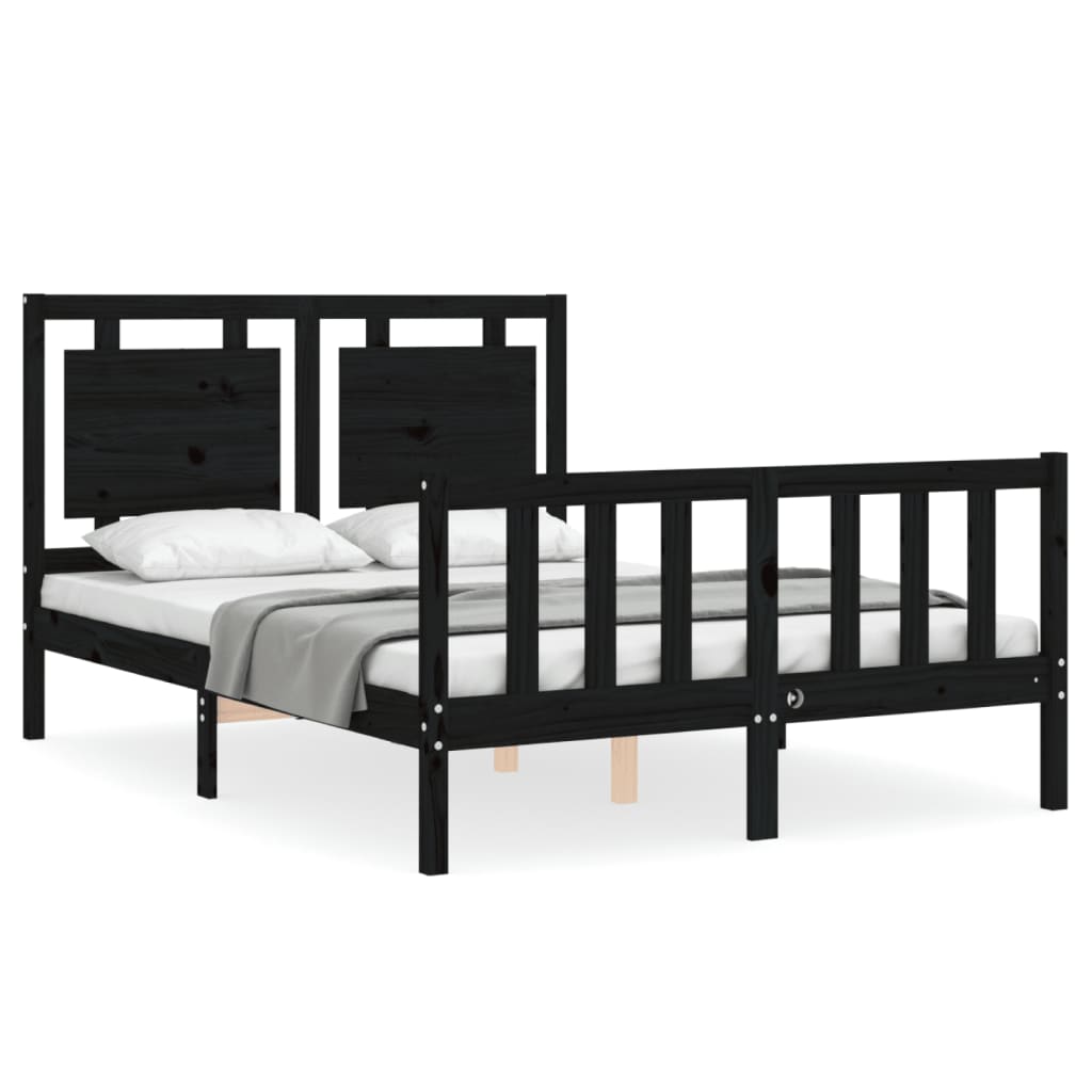 vidaXL Estructura de cama con cabecero madera maciza negro 120x200 cm