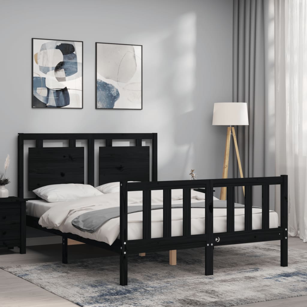 vidaXL Estructura de cama con cabecero madera maciza negro 120x200 cm