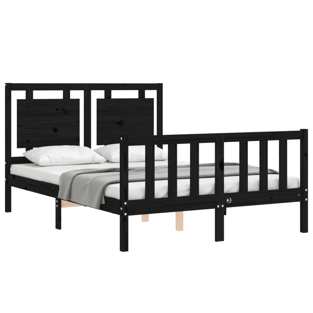 vidaXL Estructura de cama con cabecero madera maciza negro 120x200 cm