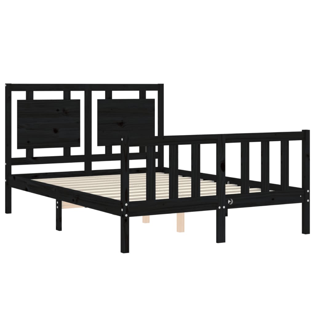 vidaXL Estructura de cama con cabecero madera maciza negro 120x200 cm