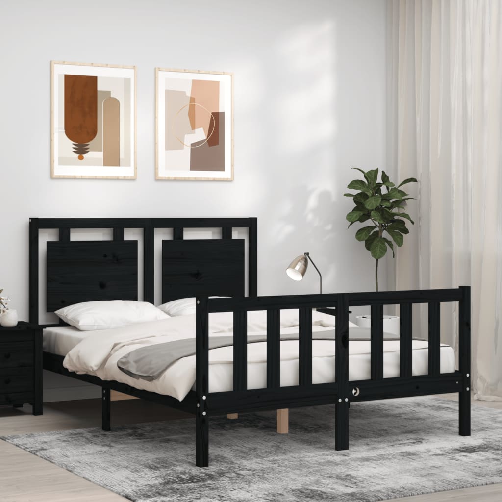 vidaXL Estructura de cama con cabecero madera maciza negro 120x200 cm