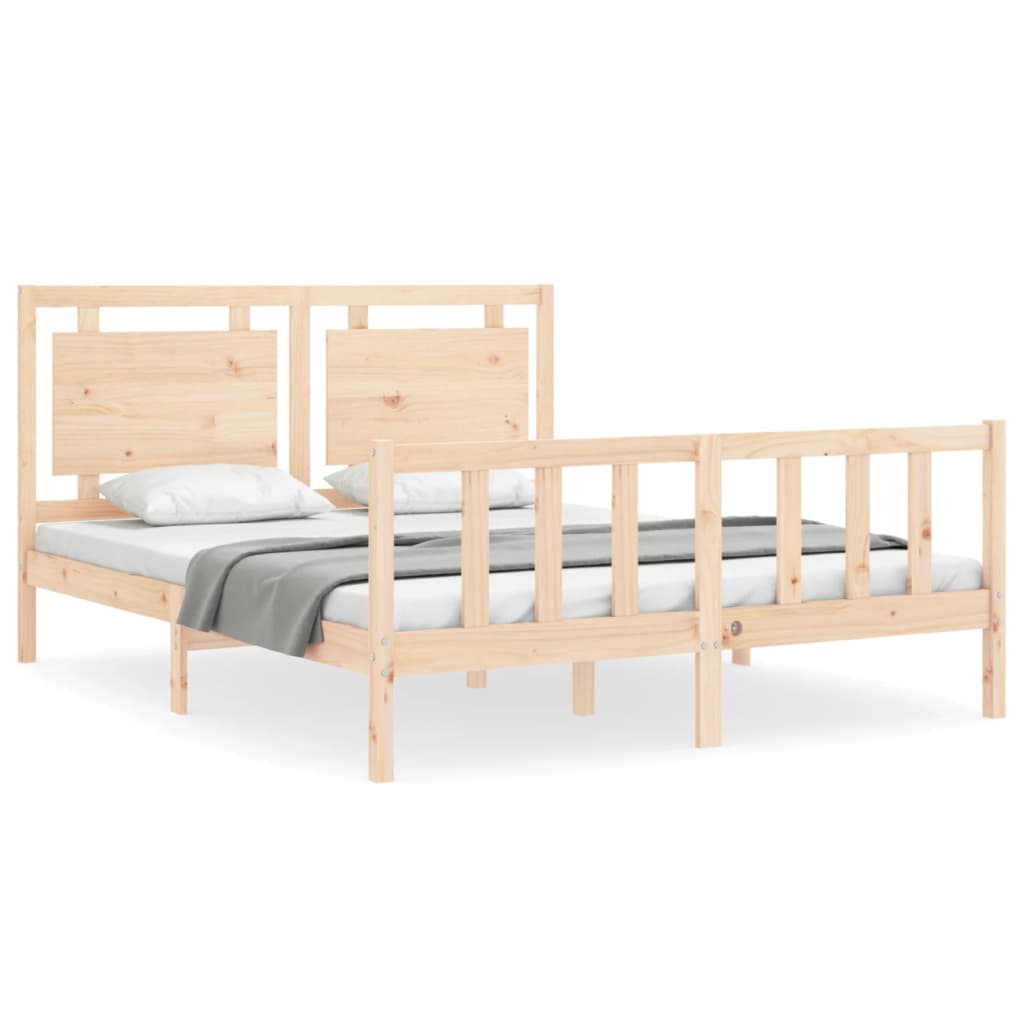 vidaXL Estructura de cama de matrimonio con cabecero madera maciza