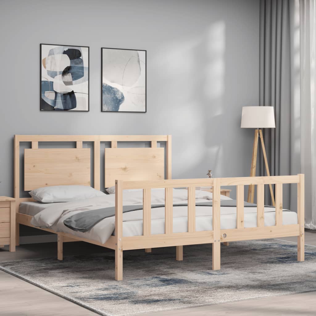 vidaXL Estructura de cama de matrimonio con cabecero madera maciza