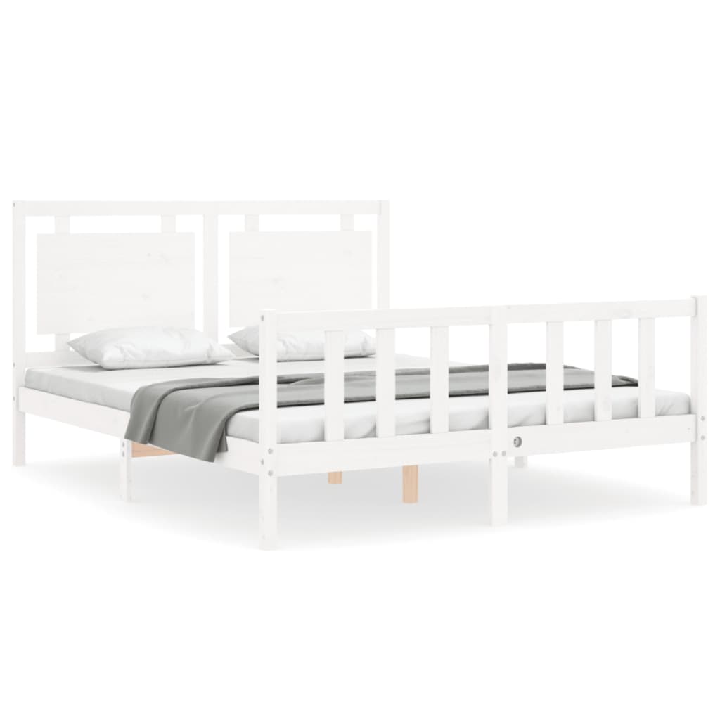 vidaXL Estructura de cama matrimonio con cabecero madera maciza blanco