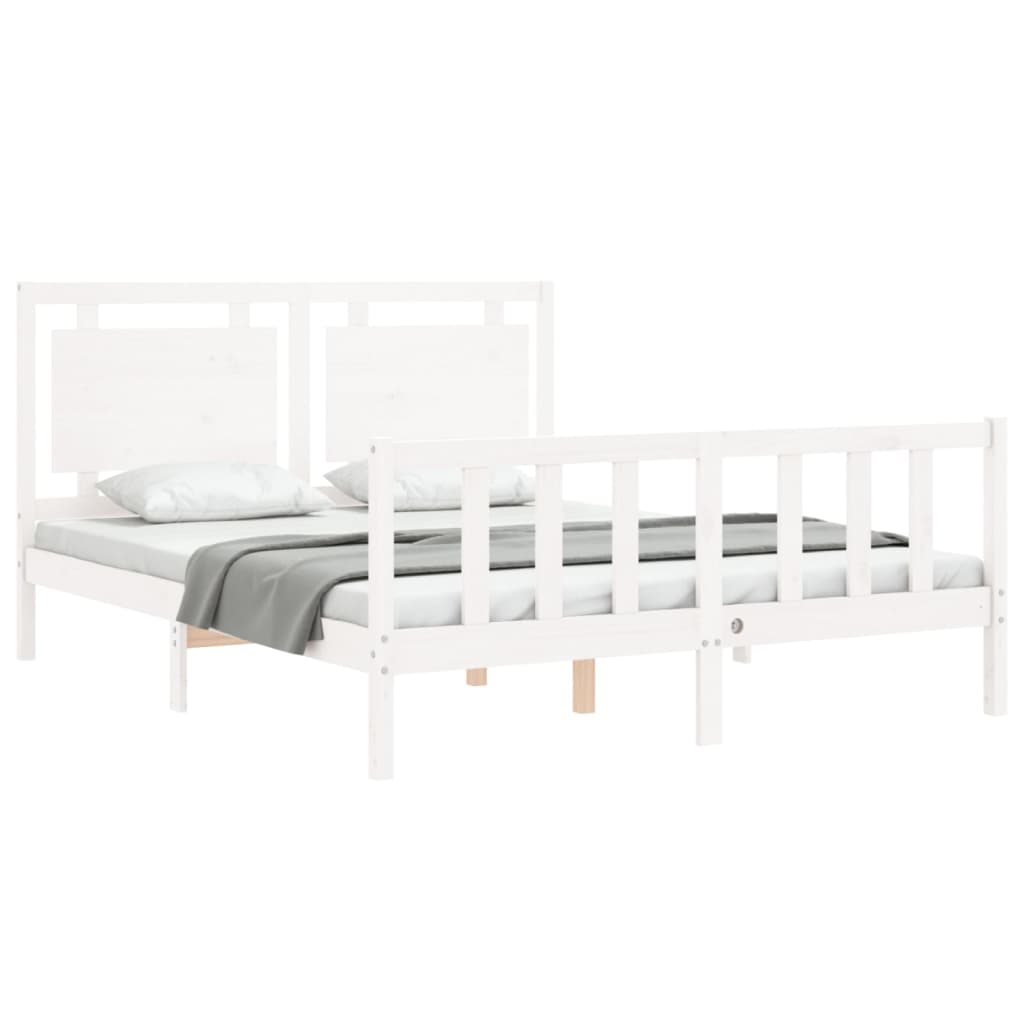 vidaXL Estructura de cama matrimonio con cabecero madera maciza blanco