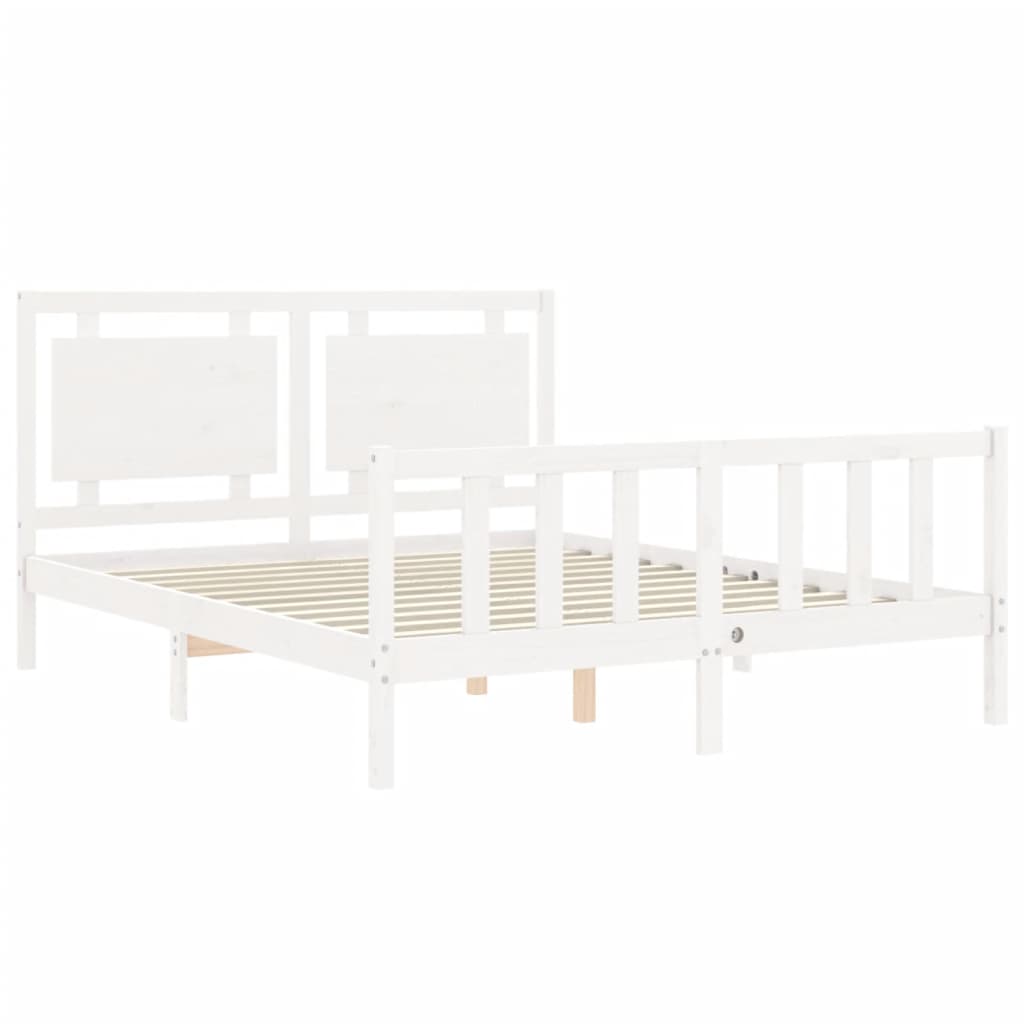 vidaXL Estructura de cama matrimonio con cabecero madera maciza blanco